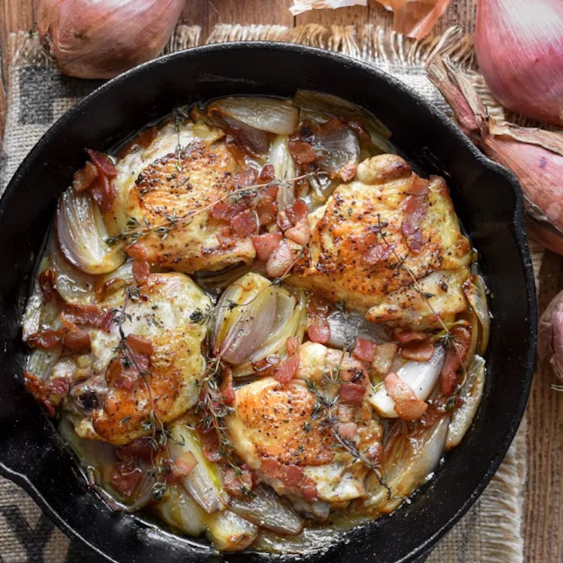 Chicken Fricassée with Shallots and Bacon