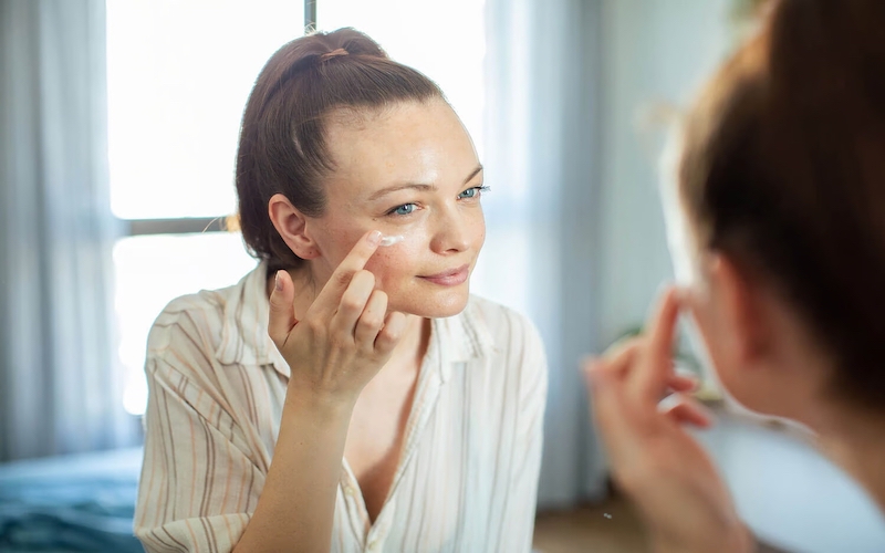 Dry face skincare routine in the evening