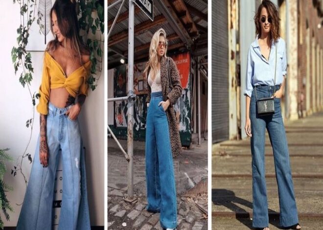 Outfit with wide-leg jeans is the most beautiful for girls