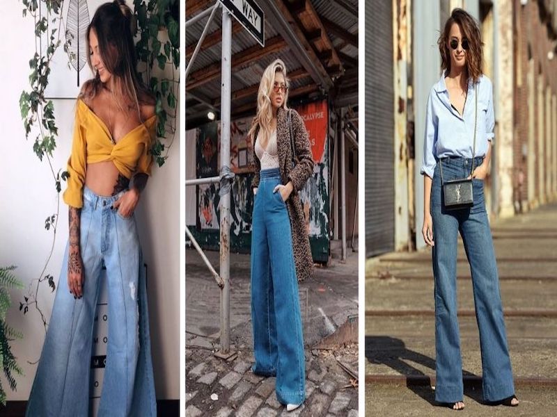 Outfit with wide-leg jeans is the most beautiful for girls